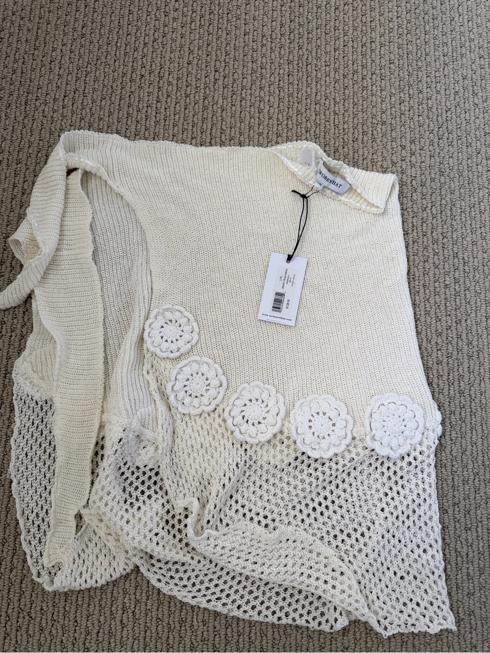 WeWoreWhat Cream Crochet-Trim Knit Tank